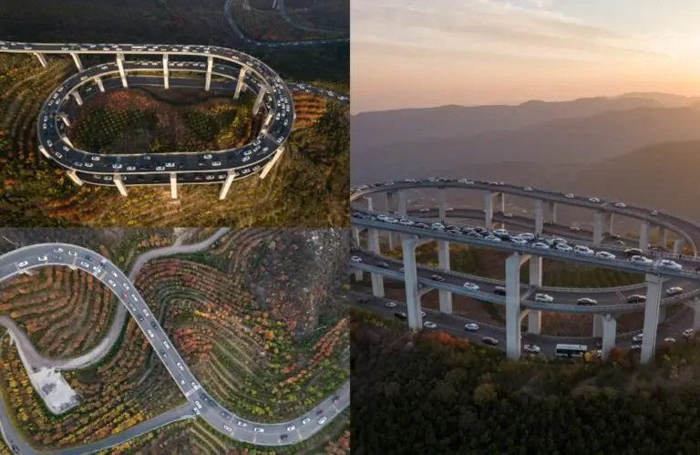Viaduto espiral de 3 andares na China impressiona com sua engenharia deslumbrante